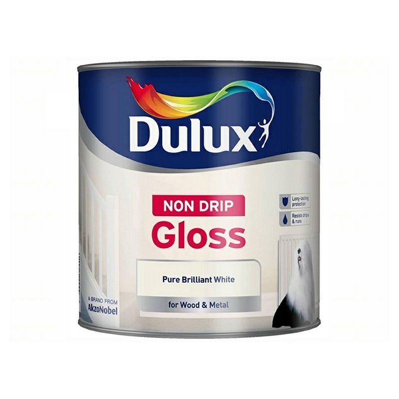 Dulux NonDrip Gloss Pure Brilliant White 2.5L Handy Cabin