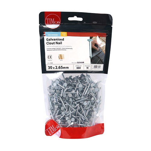 Timco Clout Nails Galvanised 30mm x 2.65mm 500g Handy Cabin